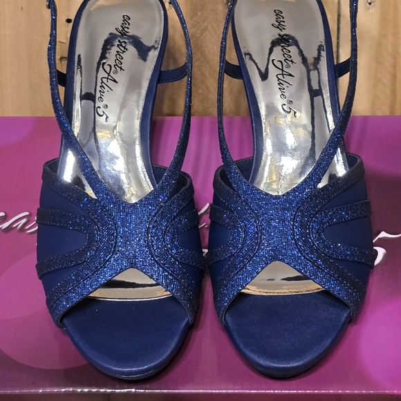 Dazzling Sapphire Blue Slingback Comfort Glamour Dancing Stagewear Heels 8 W - Picture 2 of 6